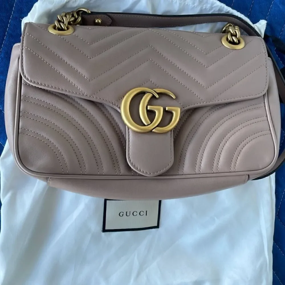 Authentic Gucci GG Small Marmont Matelasse Shoulder Bag